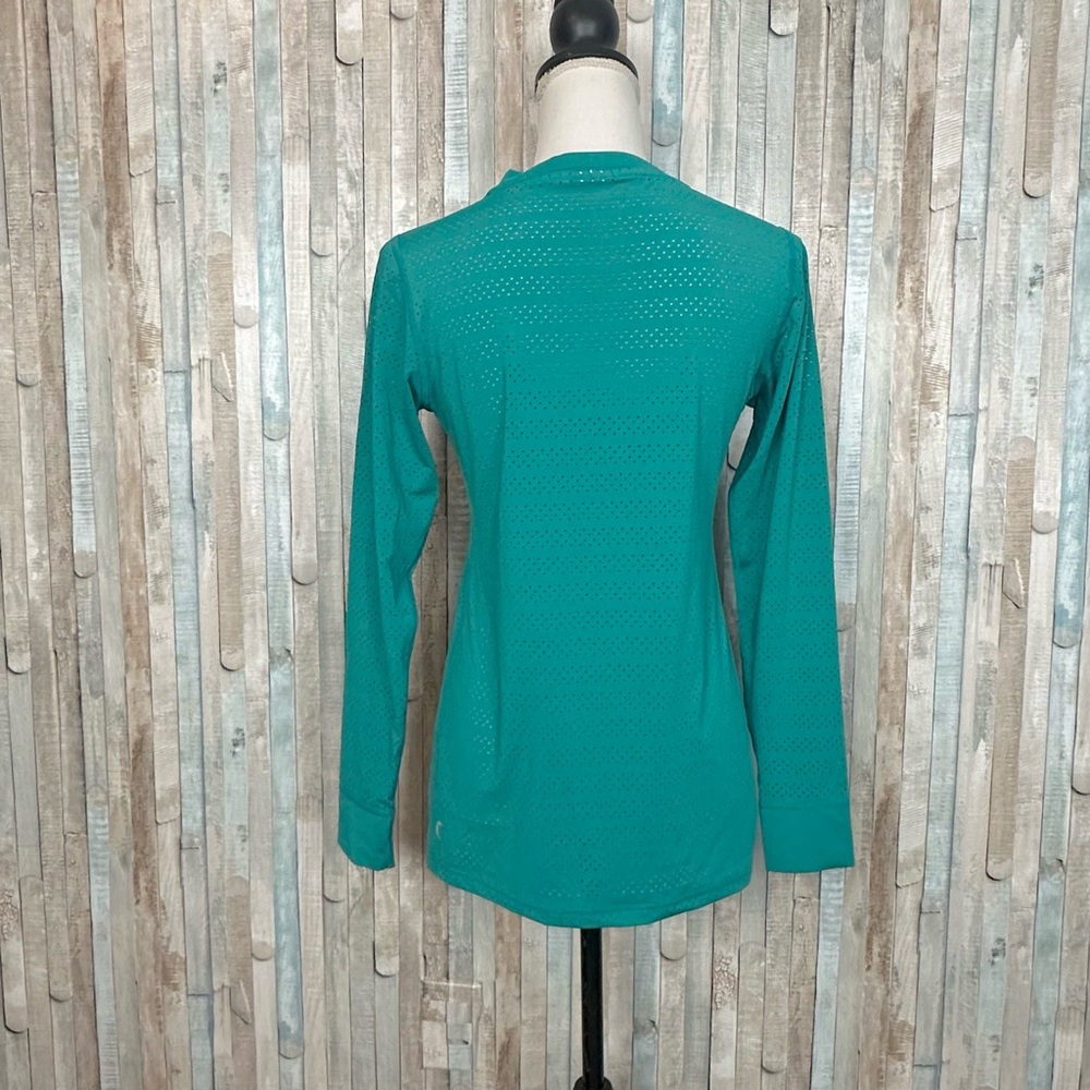 Zyia Active S Teal Chill Long Sleeve Crew Neck Perforated Mesh Top Tee T-Shirt - Picture 7 of 12